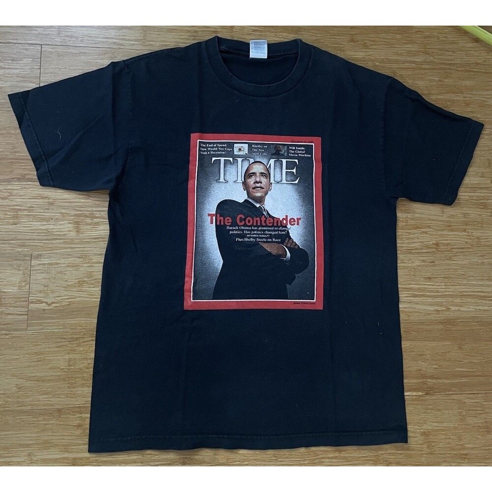 Vintage Obama 2008 T Shirt Mens L TIME The Contender History in the Making